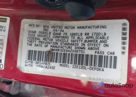 2004 Toyota Corolla Ce z USA, uszkodzony, nr VIN 1NXBR32E84Z338751